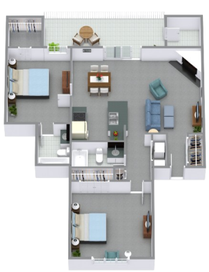 a floor plan of a two bedroom apartment at The  80 Reserve